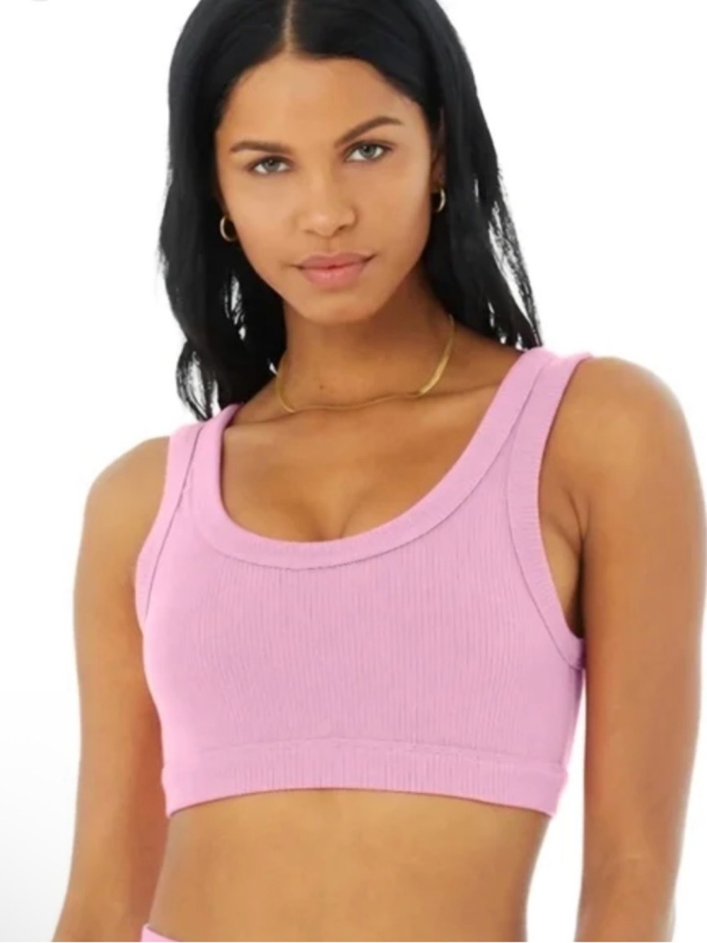 ALO Yoga Pink Ribbed Scoop Neck Sports Bra